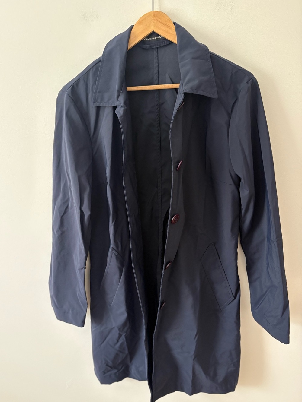 Club Monaco Navy Blue Trench Coat Jacket Size 6 Lightweight Nylon Raincoat Fall - Picture 3 of 9